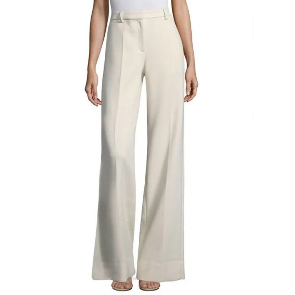 Tory Burch Thomas Trouser High Rise Wide Leg Textured Double Weave Ivory Twill